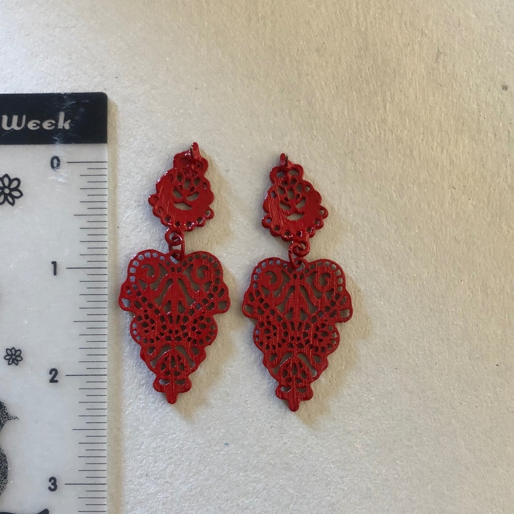 New, red Bohemia style dangle earrings - Picture 2 of 4